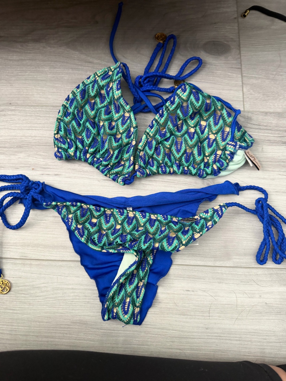Luli Fama Blue & Green Patterned Triangle Bikini
